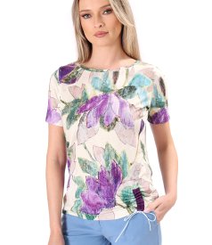 Elastic jersey blouse with cord at the bottom