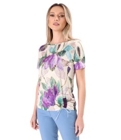 Elastic jersey blouse with cord at the bottom