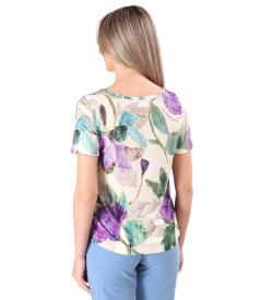 Elastic jersey blouse with cord at the bottom