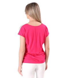 Casual blouse with front made of printed veil with floral motifs