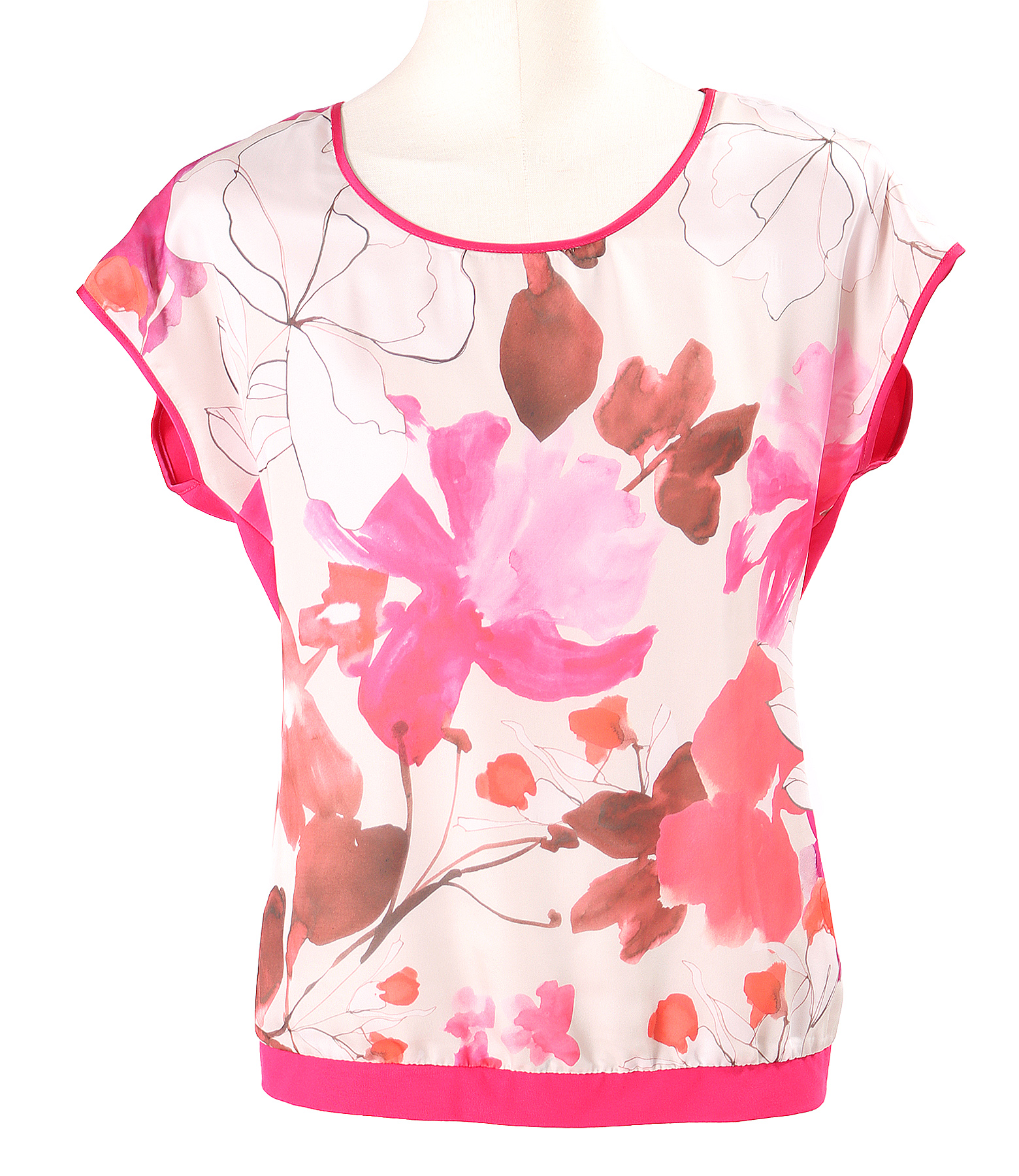 Casual blouse with front made of printed veil with floral motifs