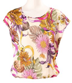 Casual blouse made of satin viscose printed with floral motifs