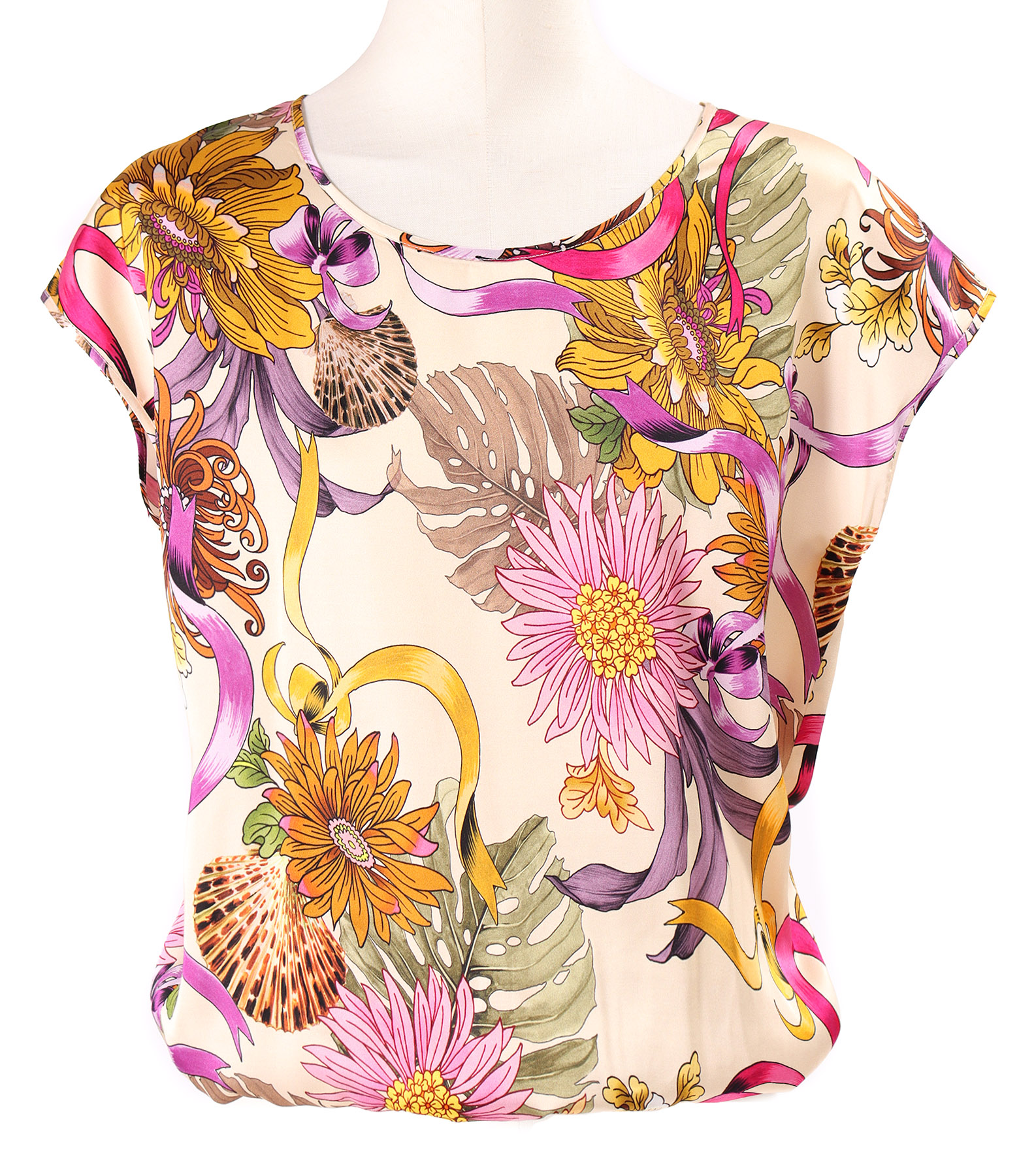Casual blouse made of satin viscose printed with floral motifs