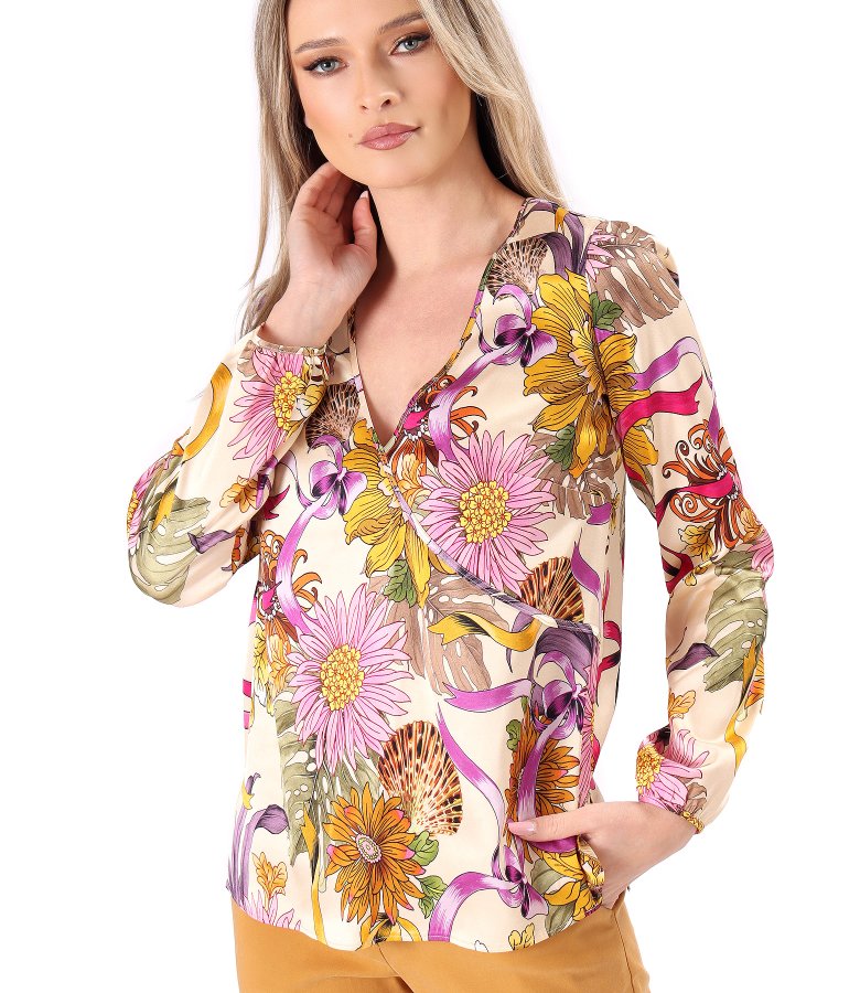 Elegant blouse with overlapping neckline