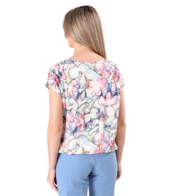 Casual blouse made of viscose with floral patterns and effect yarn