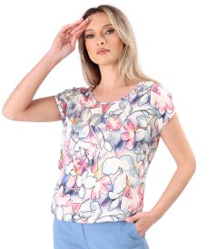 Casual blouse made of viscose with floral patterns and effect yarn