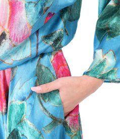 Midi dress made of viscose with natural silk printed with floral motifs