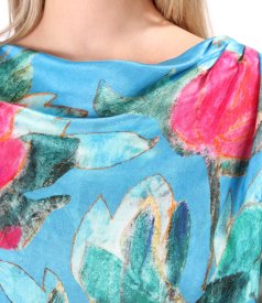 Midi dress made of viscose with natural silk printed with floral motifs