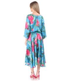 Midi dress made of viscose with natural silk printed with floral motifs