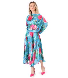 Midi dress made of viscose with natural silk printed with floral motifs