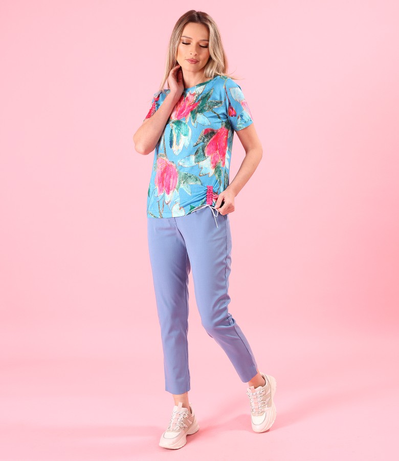 Smart casual set with relaxed-fit Tencel trousers and stretch jersey blouse