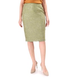 Cotton tapered skirt with silver thread