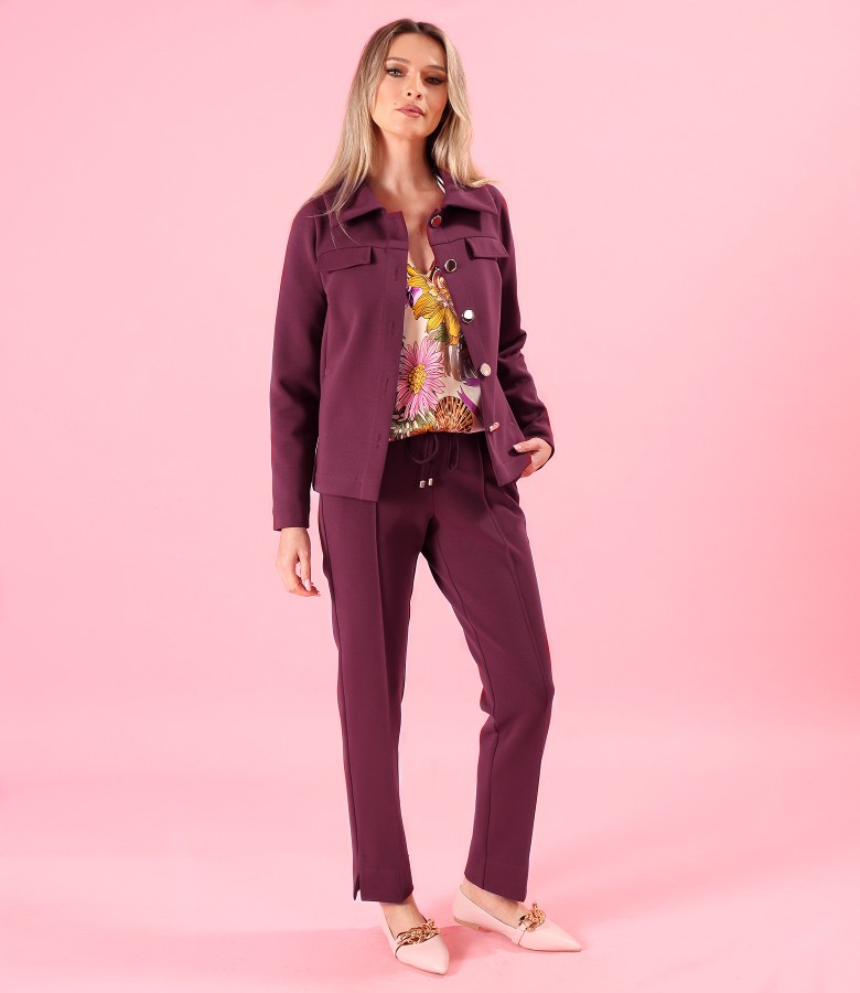 Smart-casual trouser and jacket set in compact scuba-style cotton-blend fabric