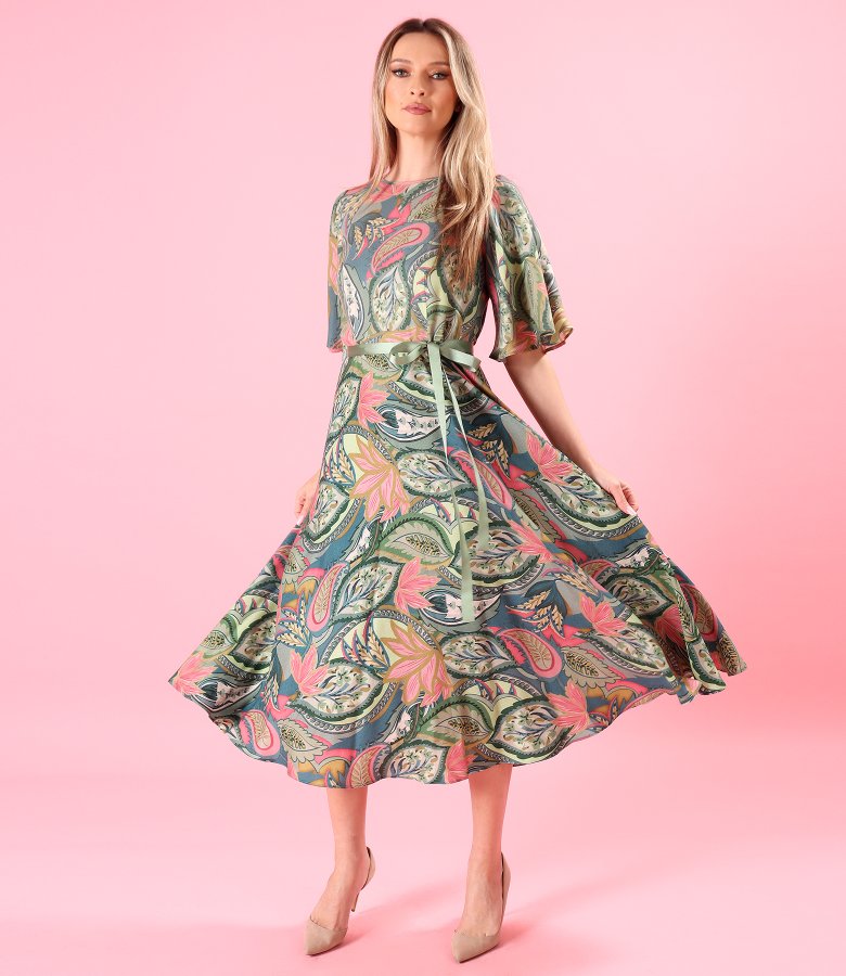 Paisley-printed viscose and wool midi dress