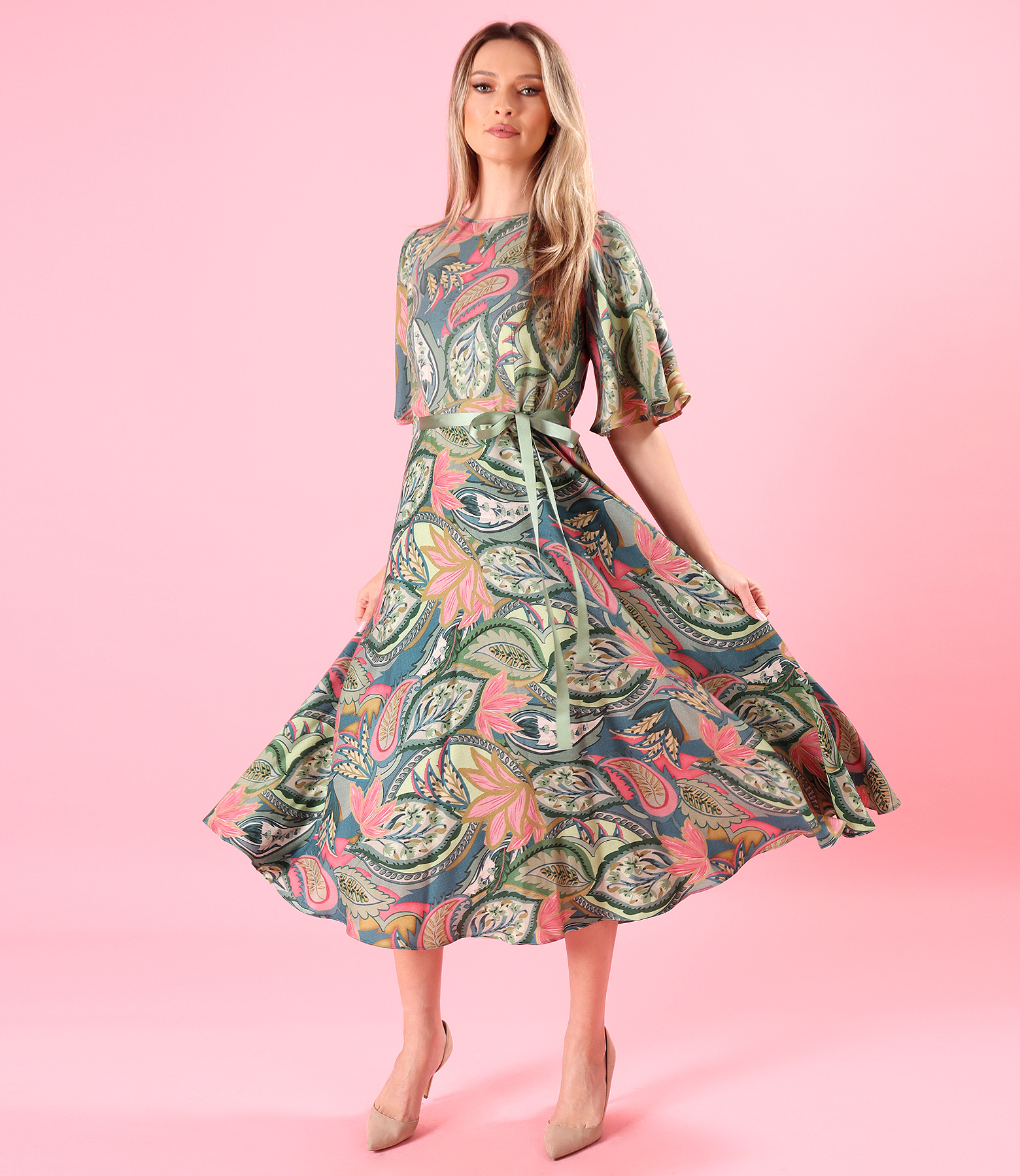 Paisley-printed viscose and wool midi dress