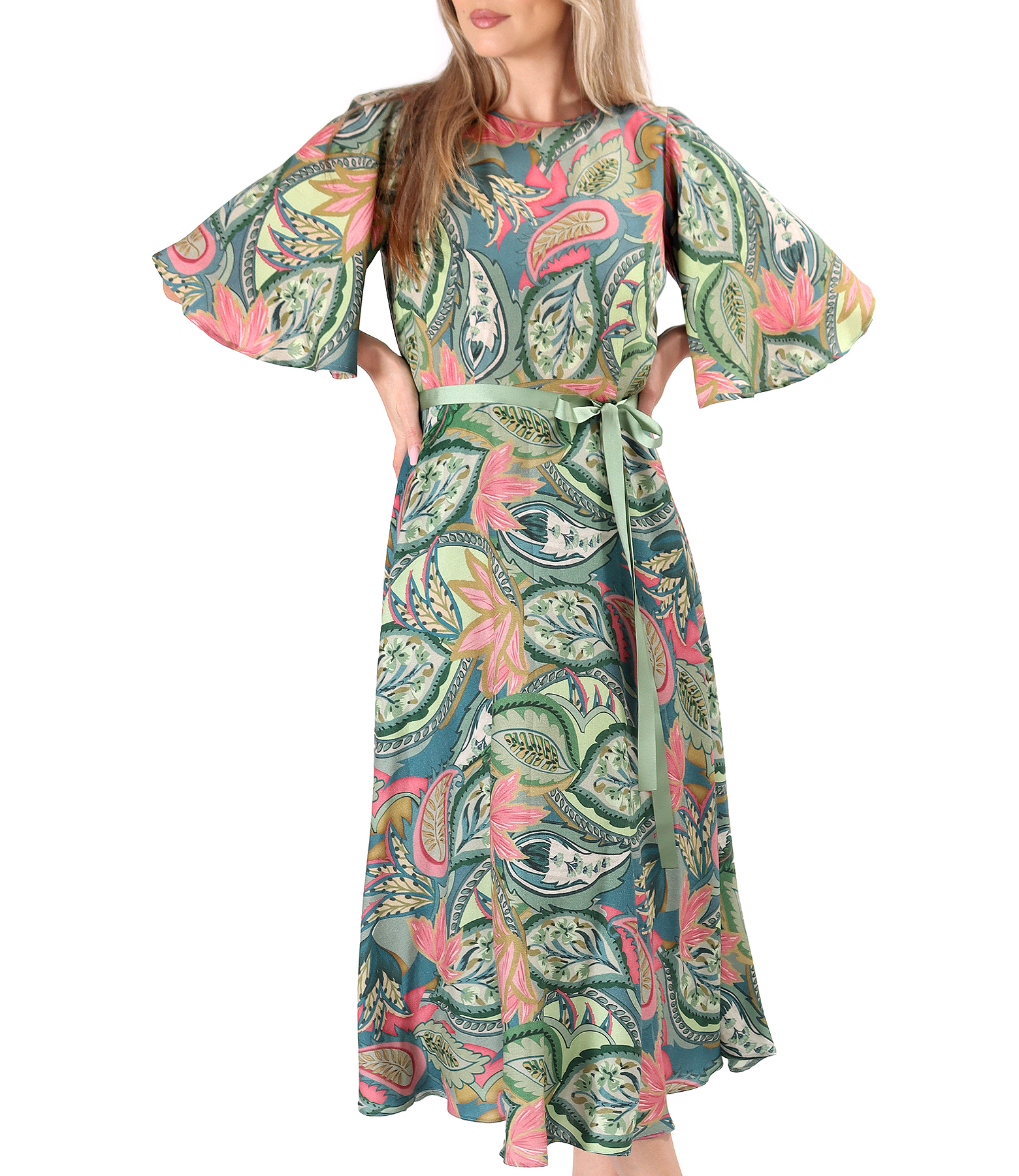 Paisley-printed viscose and wool midi dress