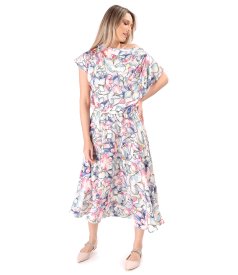 Rochie midi din viscoza satinata imprimata cu motive florale