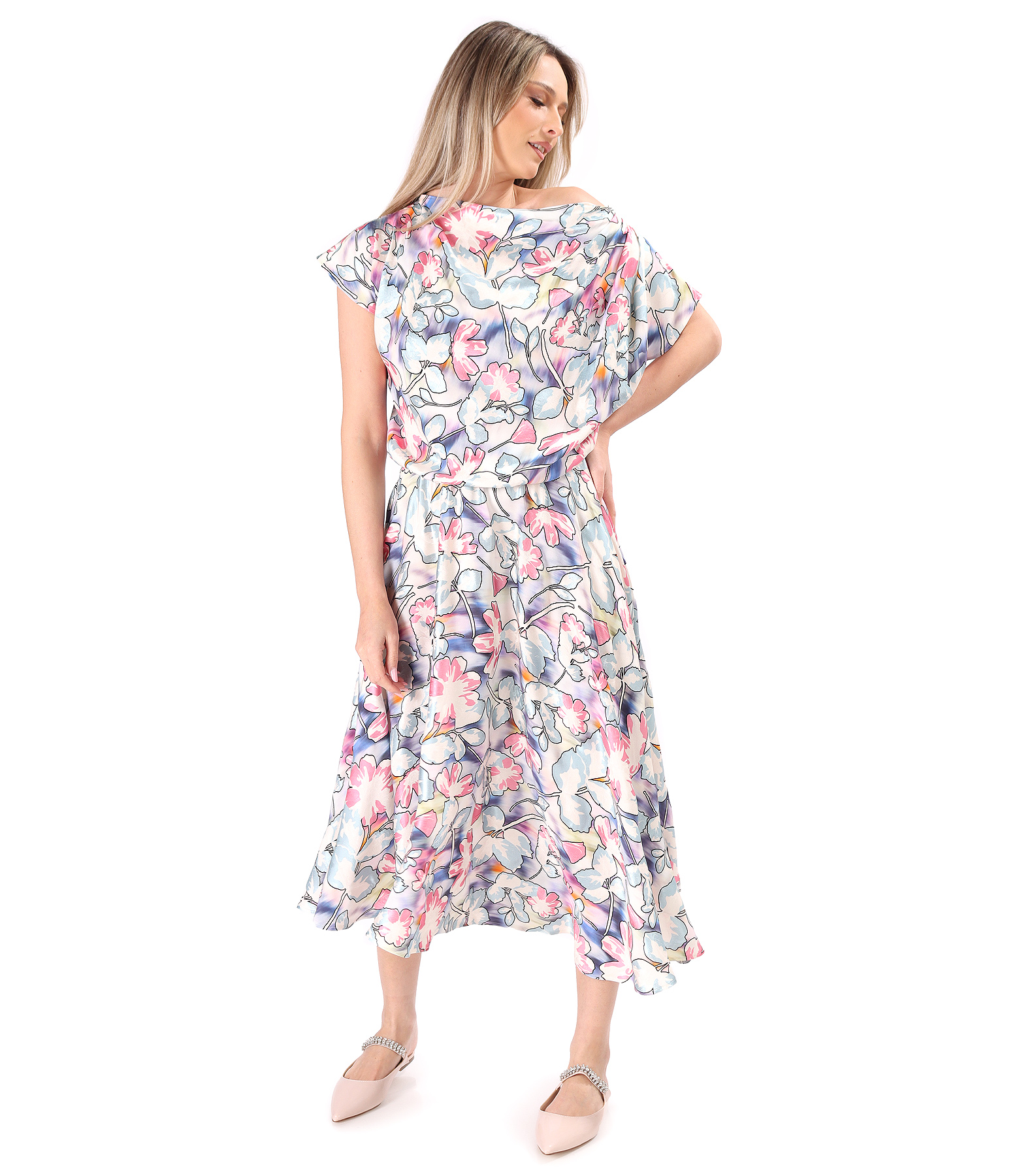 Floral printed viscose midi dress