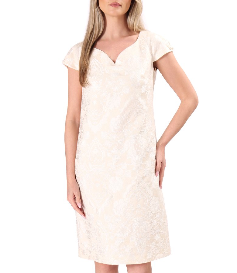 Brocade elegant dress with floral motifs