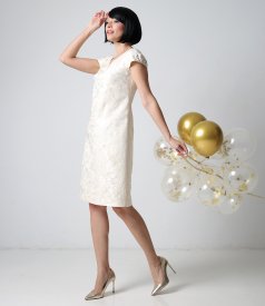 Brocade elegant dress with floral motifs