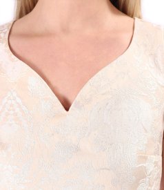 Floral Brocade Occasion Dress with Pearl Embellishments