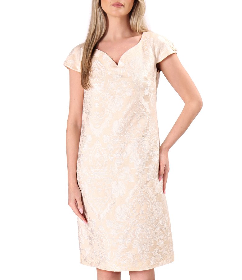 Floral Brocade Occasion Dress with Pearl Embellishments