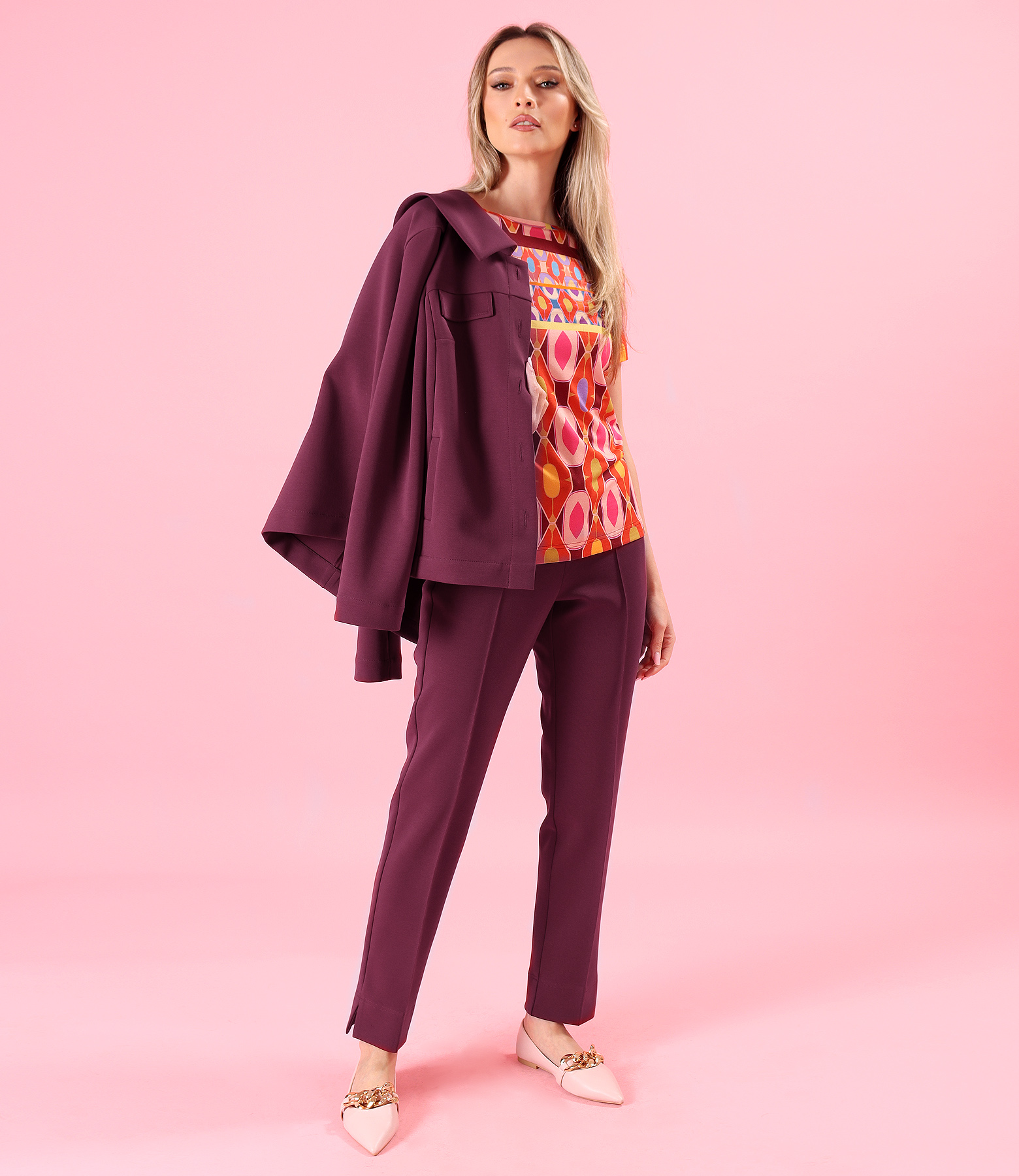Relaxed-fit jacket and trousers in compact scuba-style fabric with cotton