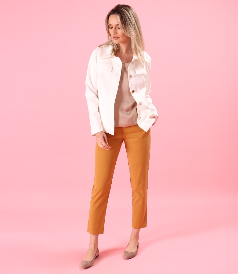 Ankle pants with scuba fabric jacket