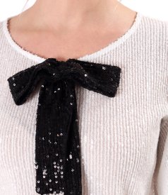 Loose blouse with short flared sequin sleeves