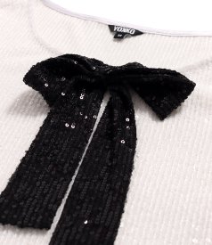 Loose blouse with short flared sequin sleeves