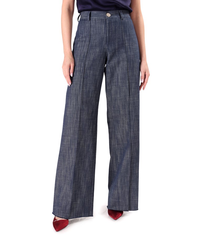 Wide-leg denim-type cotton pants