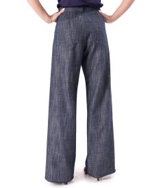 Wide-leg denim-type cotton pants