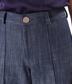 Wide-leg denim-type cotton pants