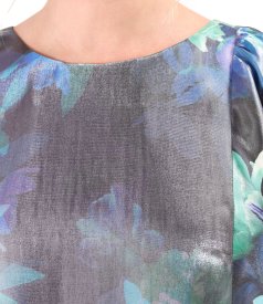 Satin viscose evening dress with floral motifs