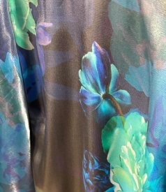 Satin viscose evening dress with floral motifs