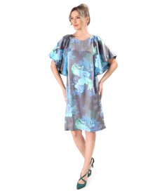 Satin viscose elegant dress with floral motifs