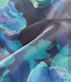 Satin viscose evening dress with floral motifs