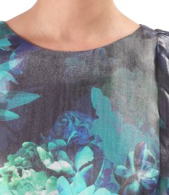 Satin viscose evening dress with floral motifs