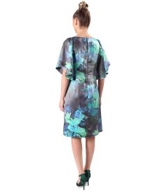 Satin viscose evening dress with floral motifs