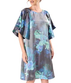 Satin viscose evening dress with floral motifs