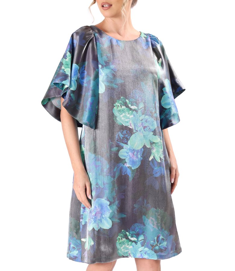 Satin viscose elegant dress with floral motifs