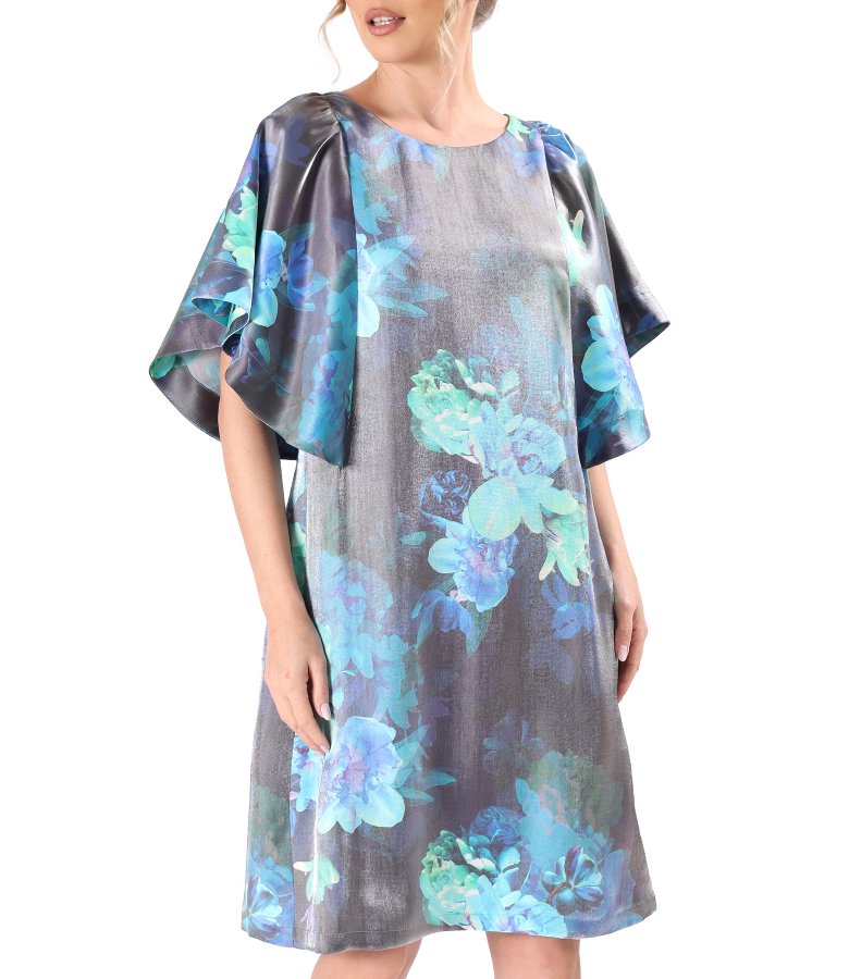 Satin viscose elegant dress with floral motifs