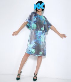 Rochie de seara din viscoza satinata cu motive florale