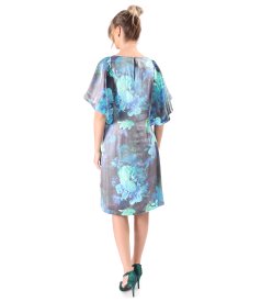 Satin viscose elegant dress with floral motifs