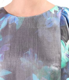 Satin viscose elegant dress with floral motifs