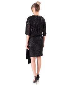 Sequin cocktail dress with satin drawstring waist