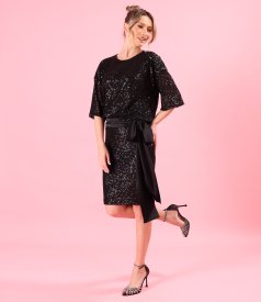 Sequin cocktail dress with satin drawstring waist