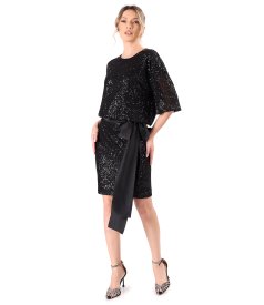 Sequin cocktail dress with satin drawstring waist