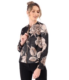 Blouse with gold metallic thread and front zipper