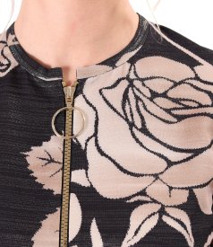 Blouse with gold metallic thread and front zipper